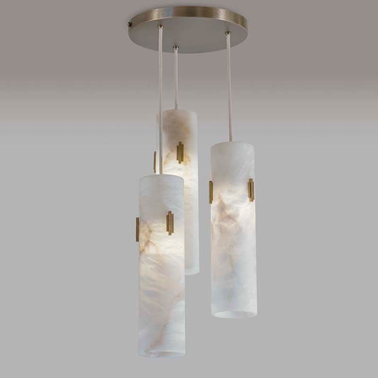 Ex-display 3-Light Alabaster Cluster in Antique Brass with Deco Detail Silver flex