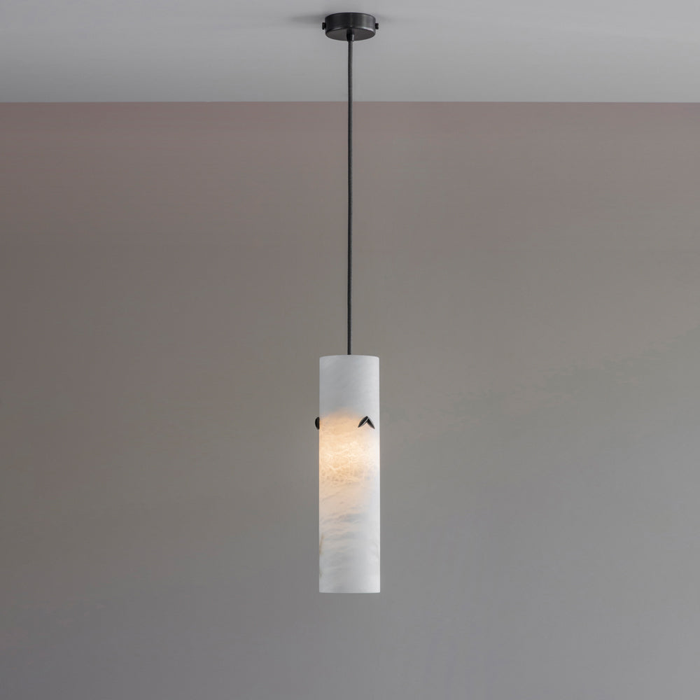 Imperfect Alabaster Pendant light with Leaf Detail and Gunmetal Flex- 3 Available