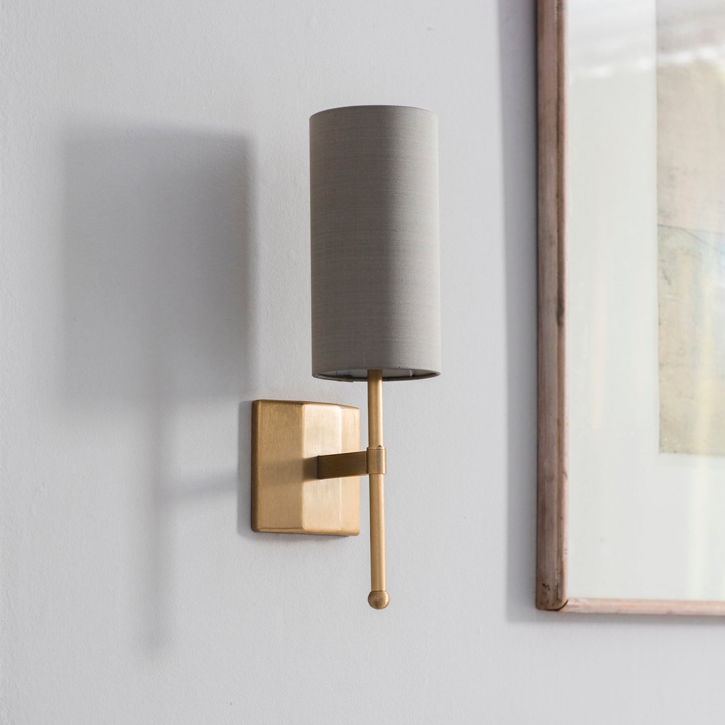 End-of-line IP44 Reduced Depth Single Stem Wall Light in Gold with Birch Silk Shade - 908