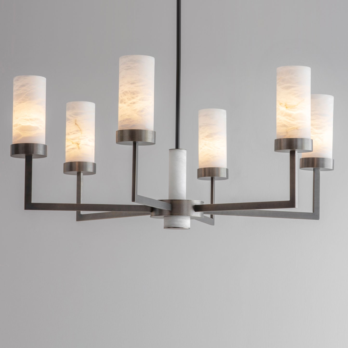 End-of-Line Compass Chandelier with Alabaster in Bronze 715