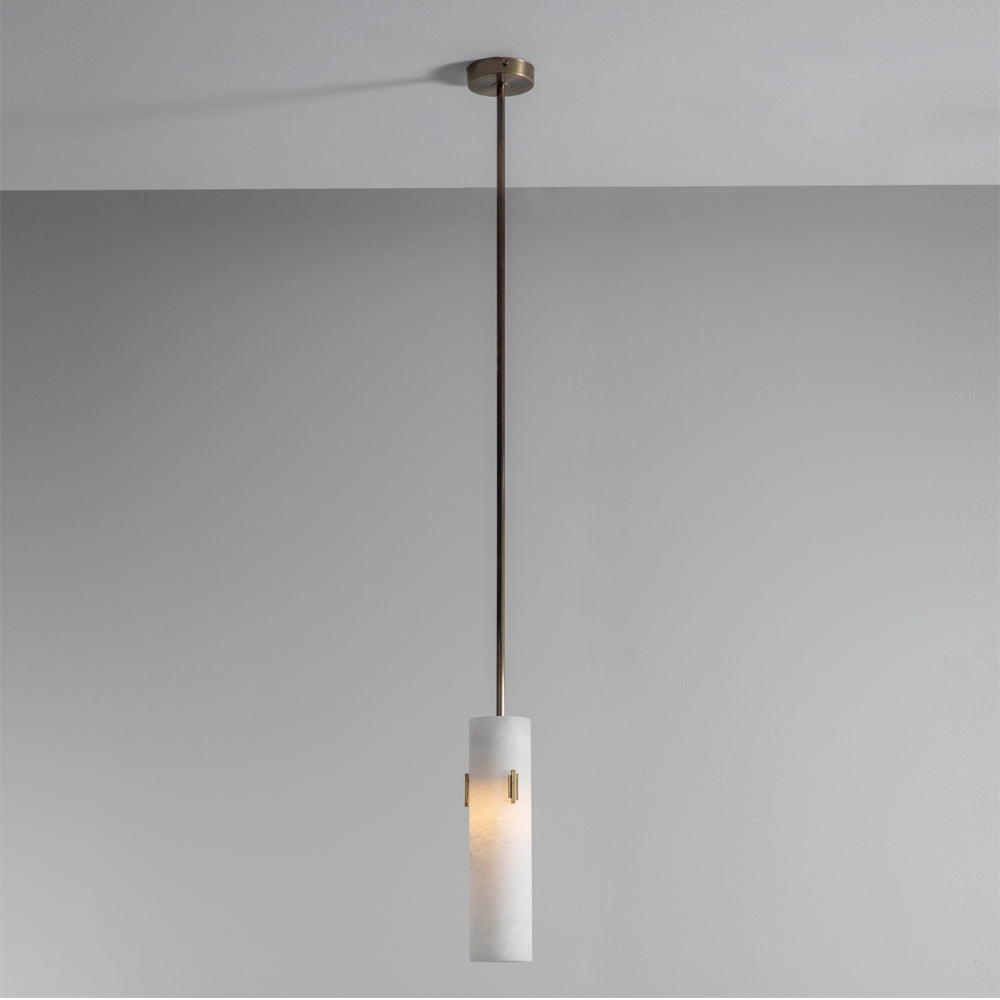 Imperfect Alabaster Pendant light with Deco Detail and 1000mm Antique Brass Drop Rod - 649, 650