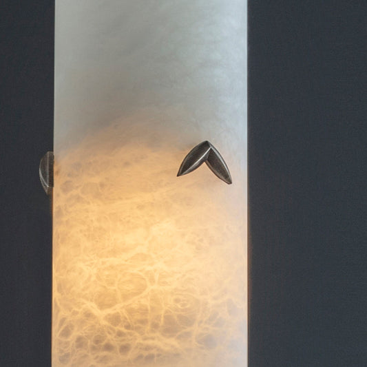 Imperfect Alabaster Pendant light with Leaf Detail and Gunmetal Flex- 3 Available