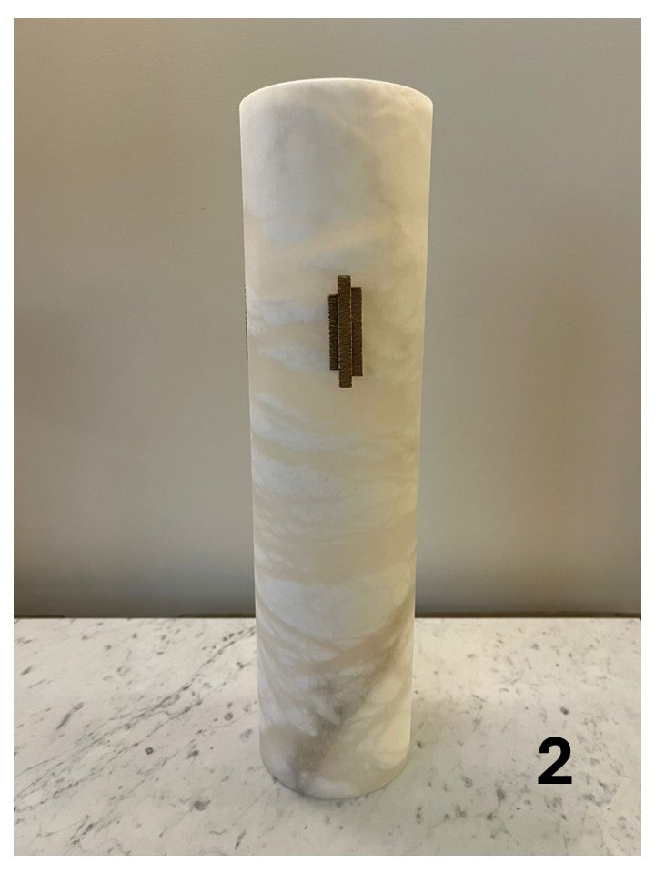 Imperfect Alabaster Pendant light with Deco Detail and 560mm Antique Brass Drop Rod - 632, 631, 633