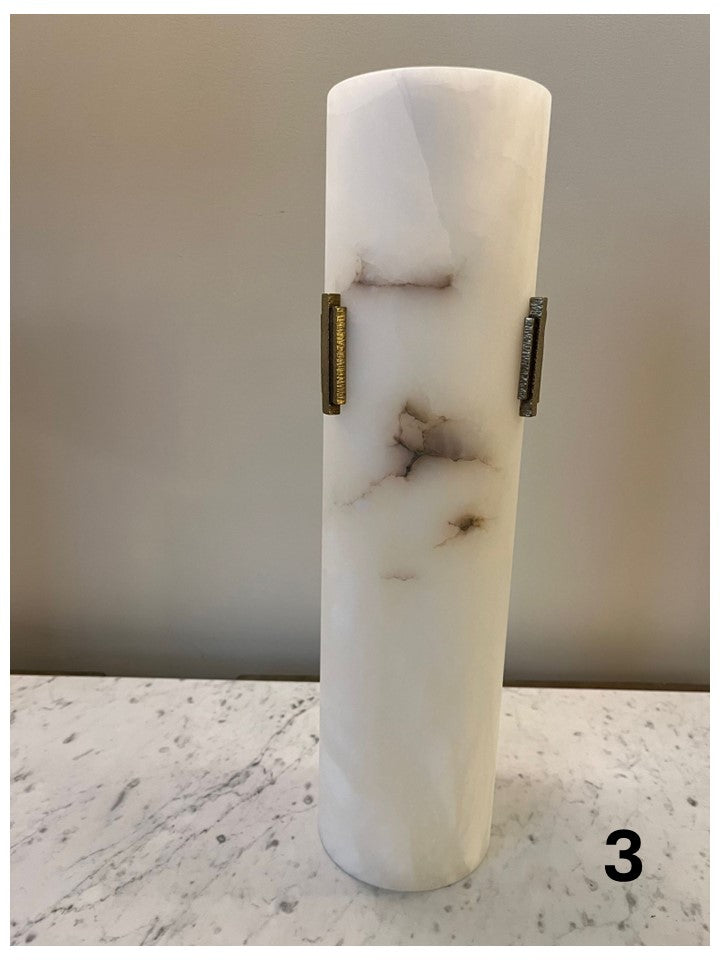 Imperfect Alabaster Pendant light with Deco Detail and 560mm Antique Brass Drop Rod - 632, 631, 633