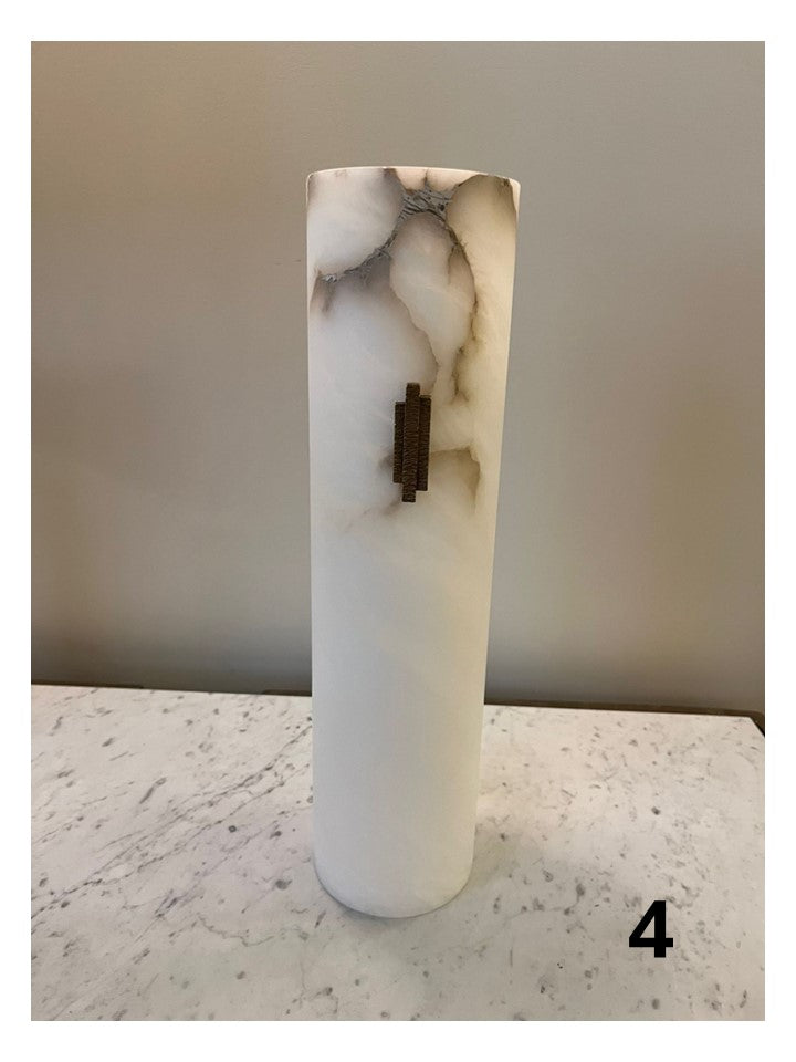 Imperfect Alabaster Pendant light with Deco Detail and 560mm Antique Brass Drop Rod - 632, 631, 633