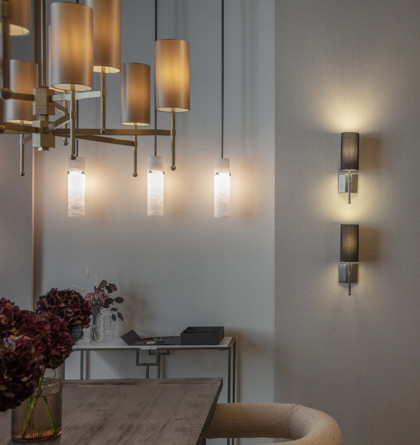 Ex-display IP44 Alabaster Pendants in bronze with leaf detail - 1 Available