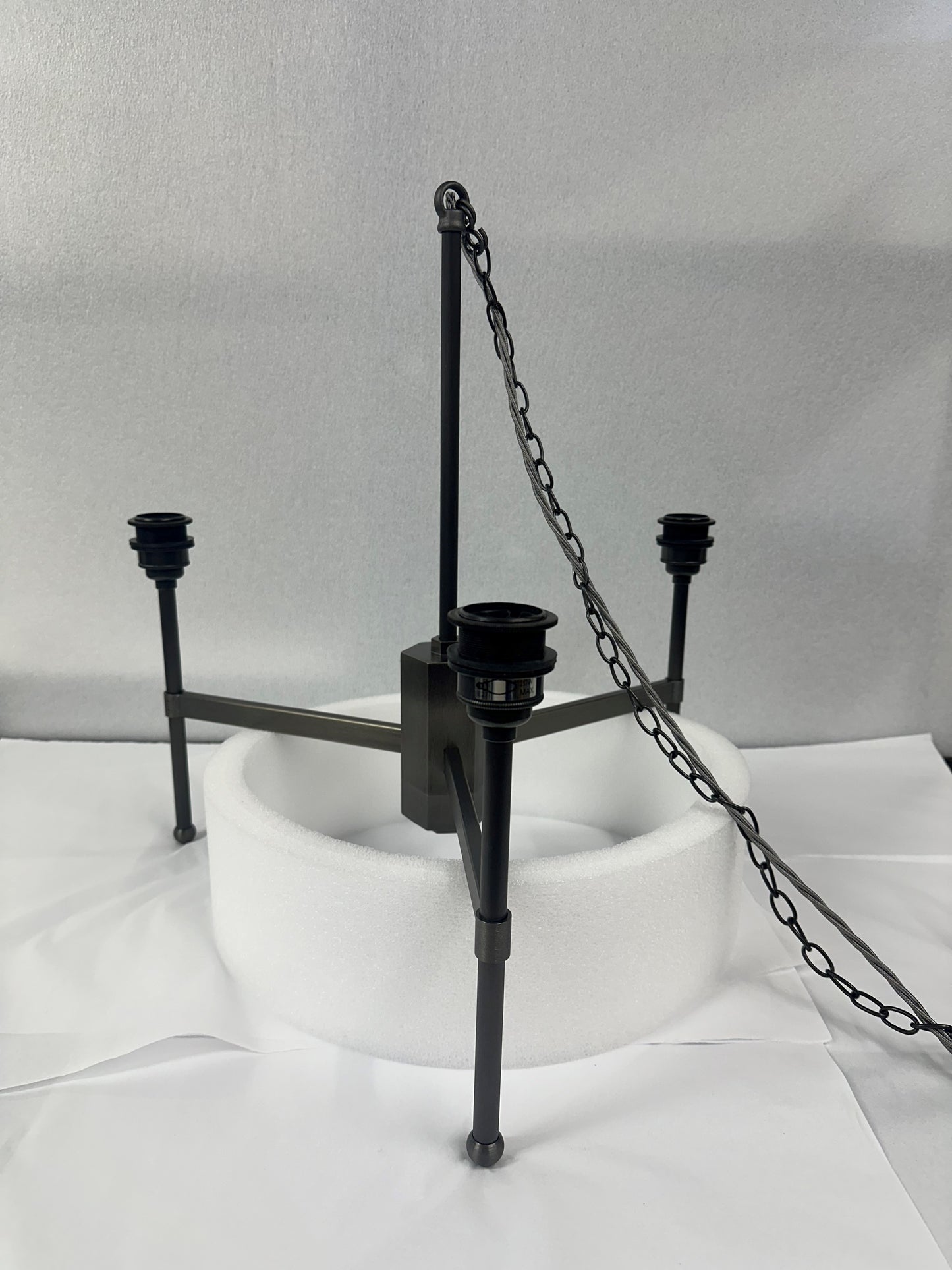 Imperfect 3-arm Stem Chandelier in Bronze with Fossil shades