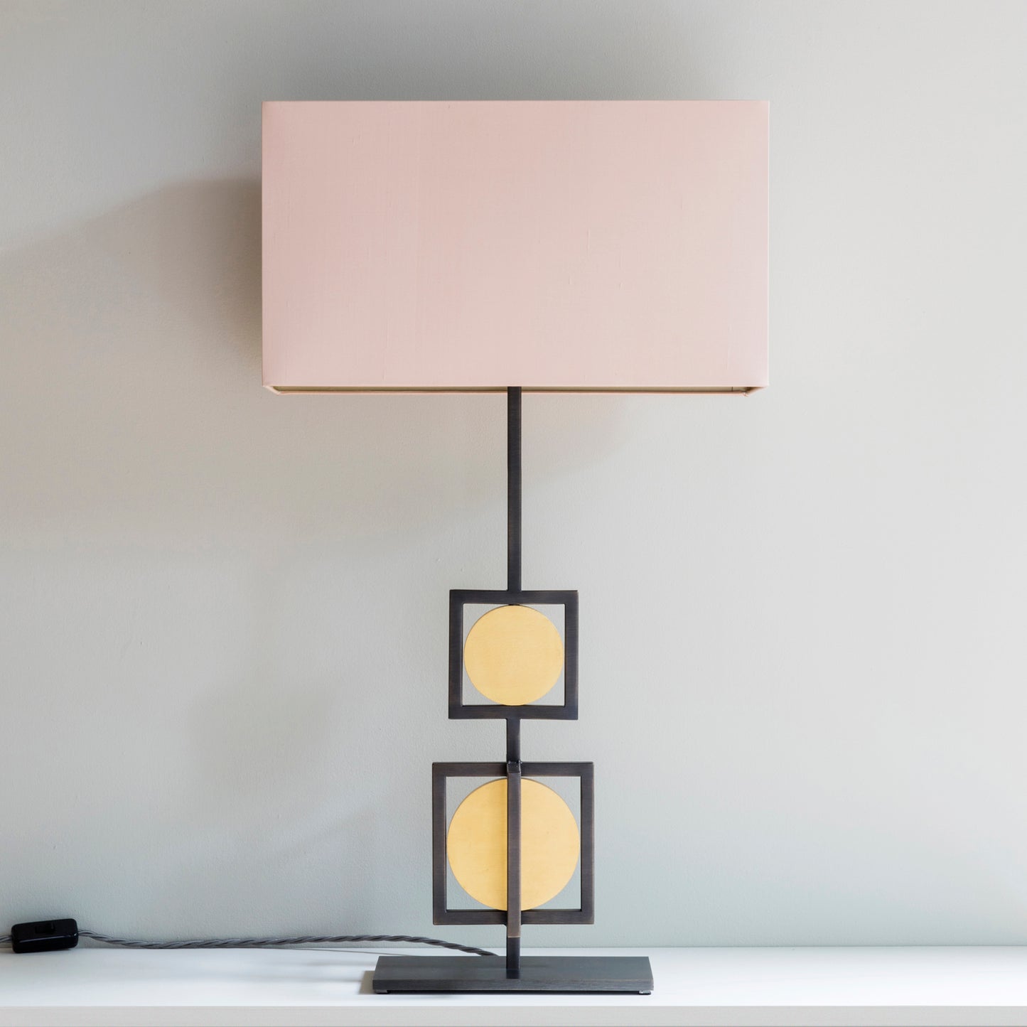 Aureol Table Lamp in Bronze with Gilded Gold Discs and Orchid Silk Shade - 202