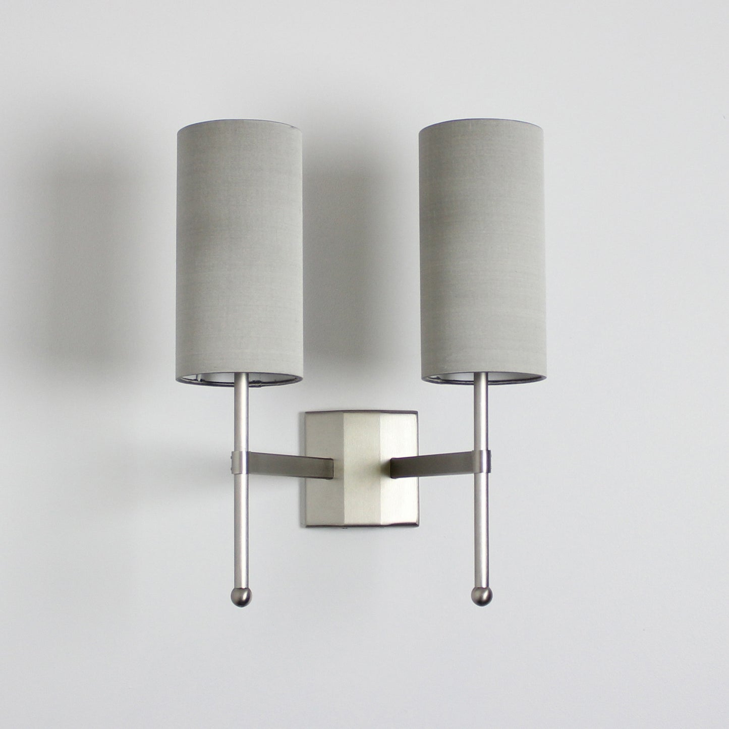 Imperfect Double Stem Wall Light in Flat Nickel with Birch Silk Shades - 693, 623,936