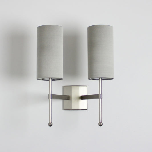 Imperfect Double Stem Wall Light in Flat Nickel with Birch Silk Shades - 693, 623,936