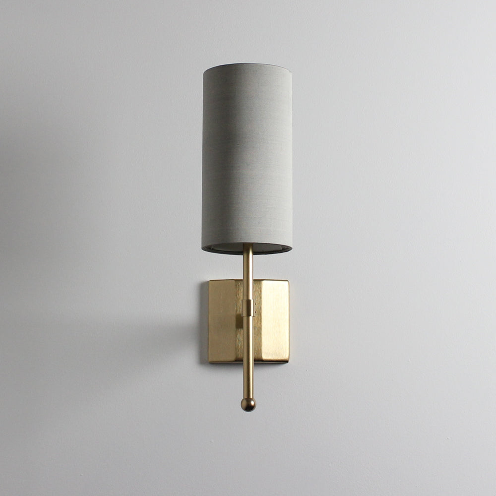 End-of-line IP44 Reduced Depth Single Stem Wall Light in Gold with Birch Silk Shade - 908
