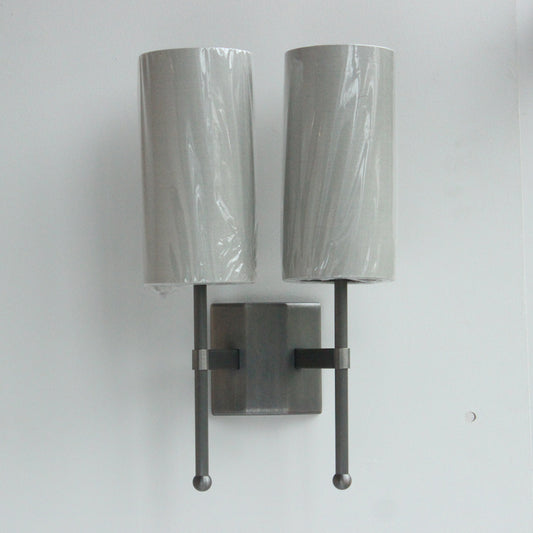 Imperfect Reduced Depth Double Stem Wall Light in Bronze with Birch Silk Shades - 97, 902, 52
