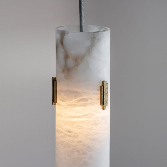 End-of-line Alabaster Pendant light with Deco Detail and Silver Flex- 4 Available