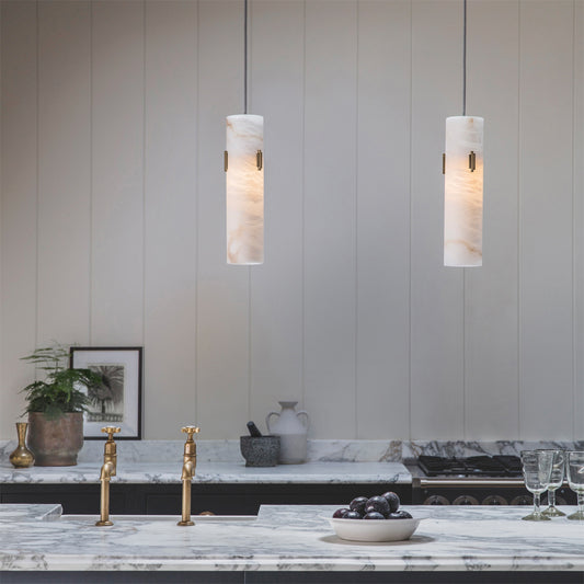 End-of-line Alabaster Pendant light with Deco Detail and Silver Flex- 4 Available