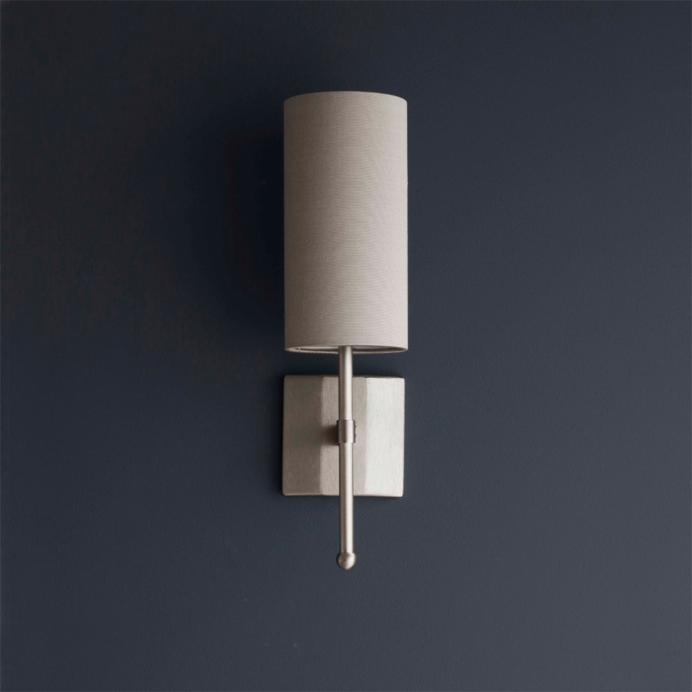 End-of-Line Single Stem Wall Light in Flat Nickel with Birch Silk Shades