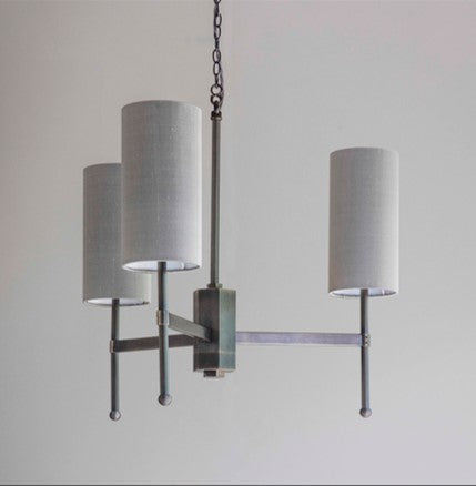 Imperfect 3-arm Stem Chandelier in Bronze with Birch shades - Pair available