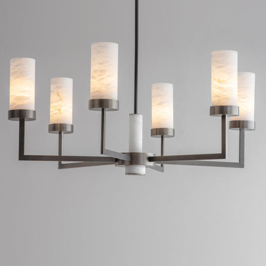 End-of-Line Compass Chandelier with Alabaster in Bronze 715