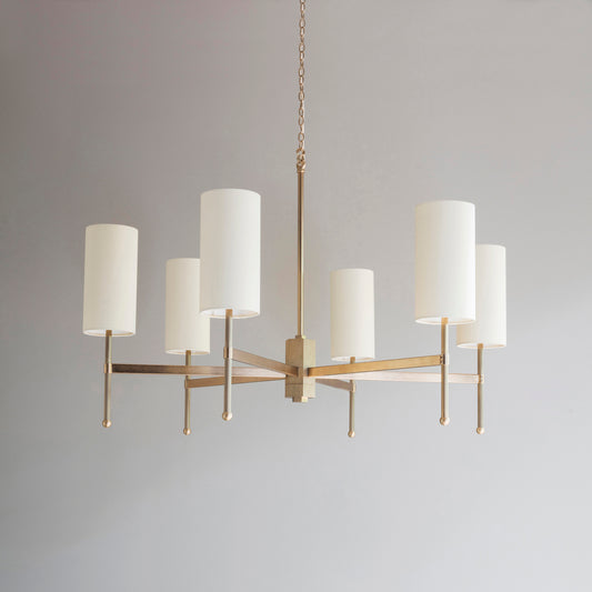Ex-Display 6-arm Stem Chandelier in Gold with Birch Douppion Silk Shades - 721