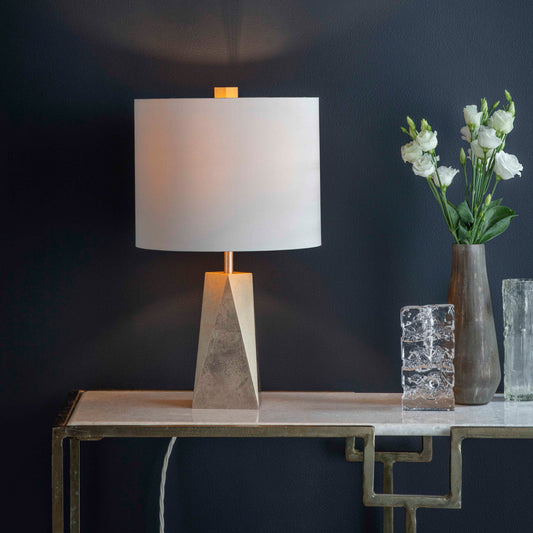 Ex-Display Small Surface Table Lamp in Gilded Champagne with a Silver Shade