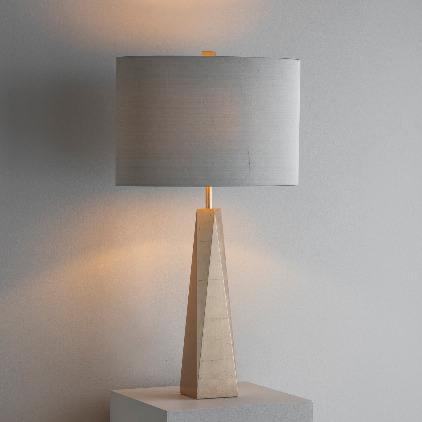 Ex-Display Surface Table Lamp in Gilded Champagne with a Birch Shade - 1012