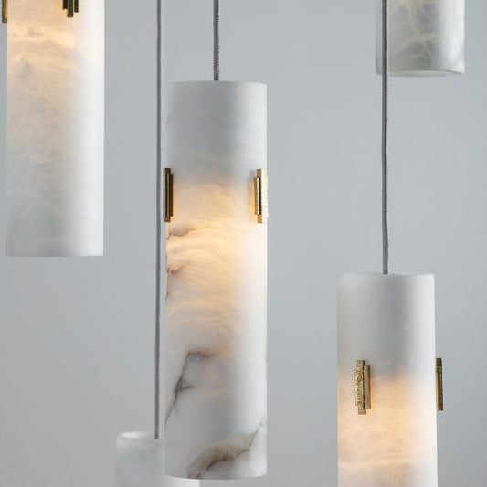 Ex-display 3-Light Alabaster Cluster in Antique Brass with Deco Detail Silver flex