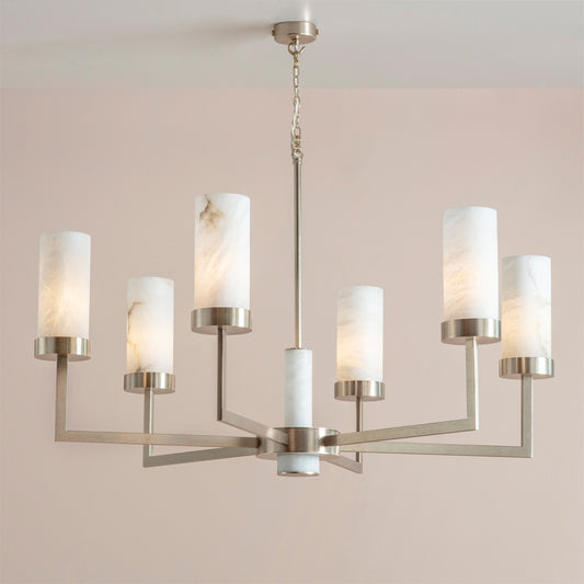 End-of-Line Compass Chandelier with Alabaster in Gold