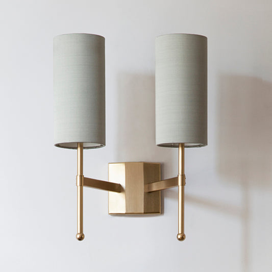 Double Stem Wall Light in Gold with Birch Silk Shades - 221