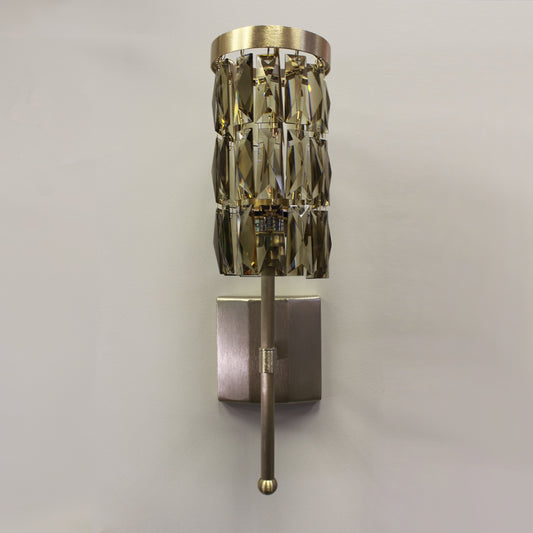 Reduced Depth Single Stem Wall Light in Gold with Smoke Crystal Shades - 210, 211
