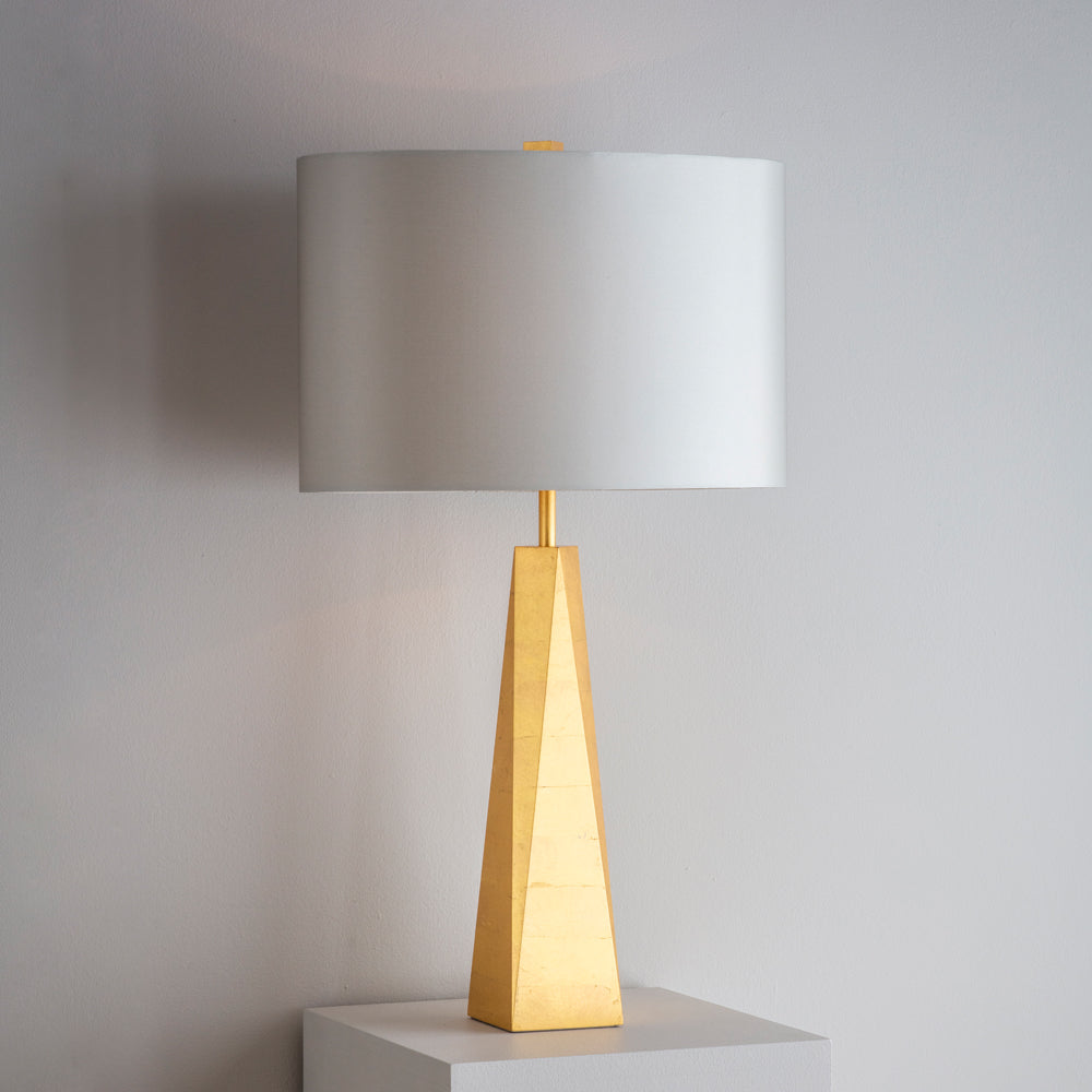 Surface Table Lamp in Gilded Gold with a Silver Silk Shade
